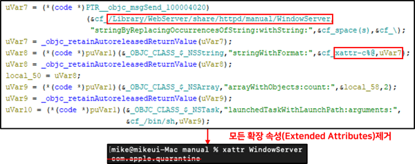 [그림 08] CloudMensis 악성코드의 xattr -c 명령 실행