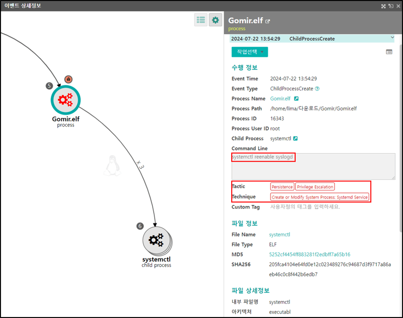 Gomir 악성코드 MITRE ATT&CK 탐지 화면 2