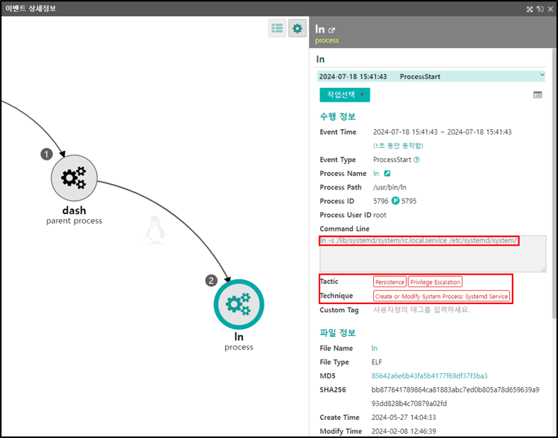 DinodasRAT 악성코드 MITRE ATT&CK 탐지 화면