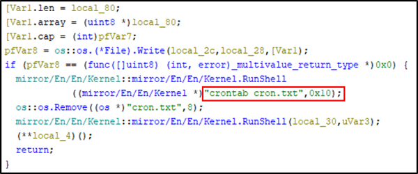 Gomir 악성코드의 Crontab 명령 실행